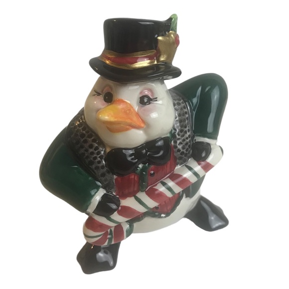 Fitz and Floyd Christmas Salt Pepper Shakers Snow Business Penguins Ceramic Vtg - Picture 4 of 8